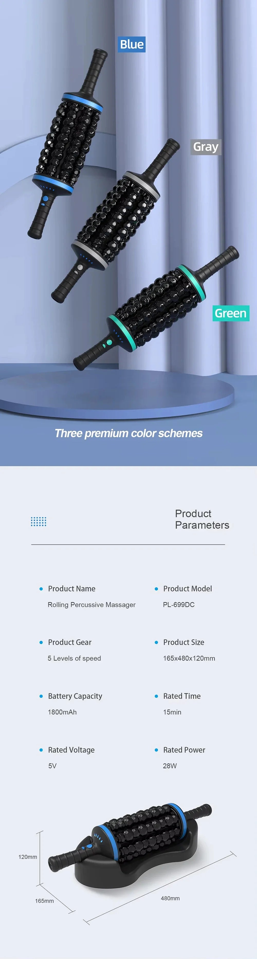 Rechargeable Roller Body Massage 360 Rolling Percussive Relief Muscle Relax Stress